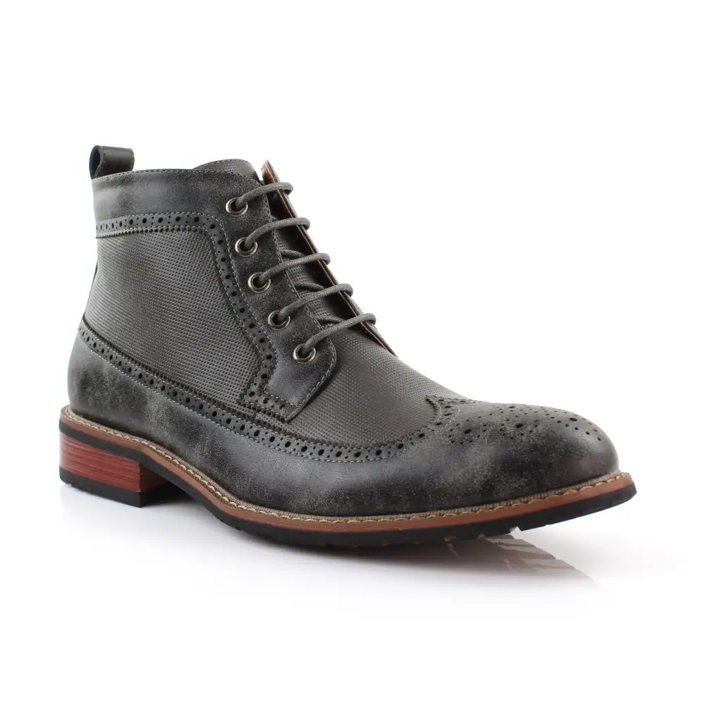 Faux-Leather Embossed Burnished Motorcycle Boots