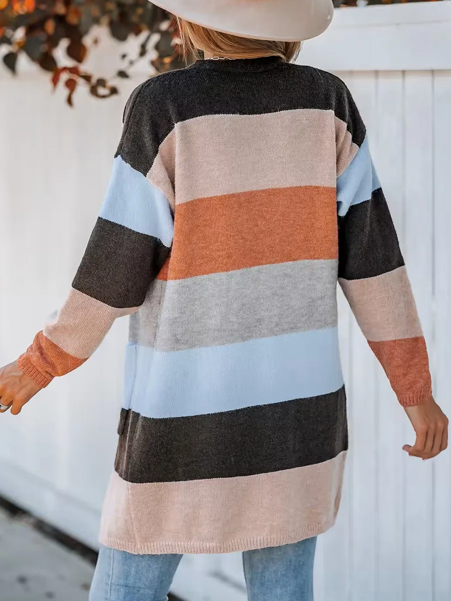 Women's casual striped cardigan