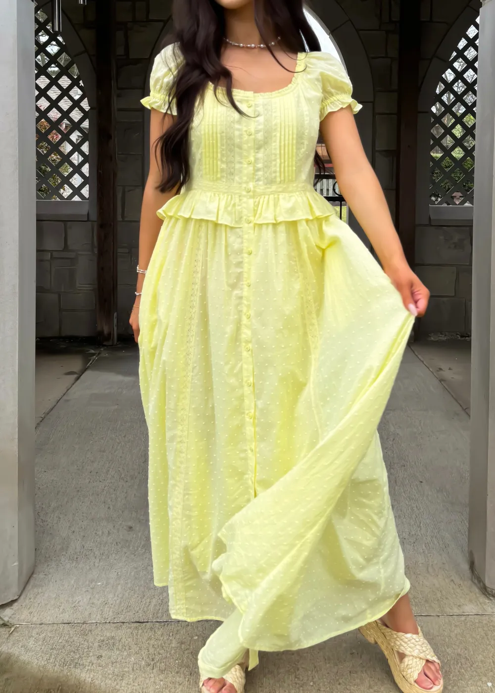 Yellow Dot Ruffle Maxi Dress