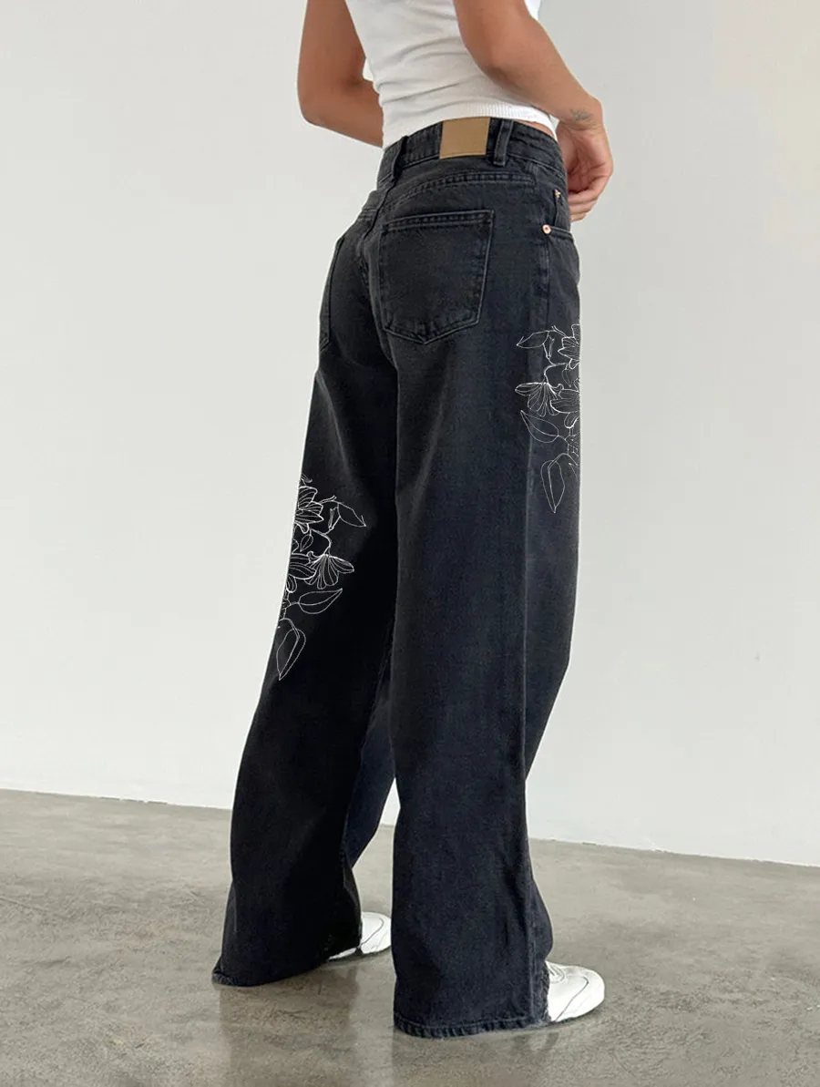 Washed Black Roomy Extra Wide Low Rise Jeans