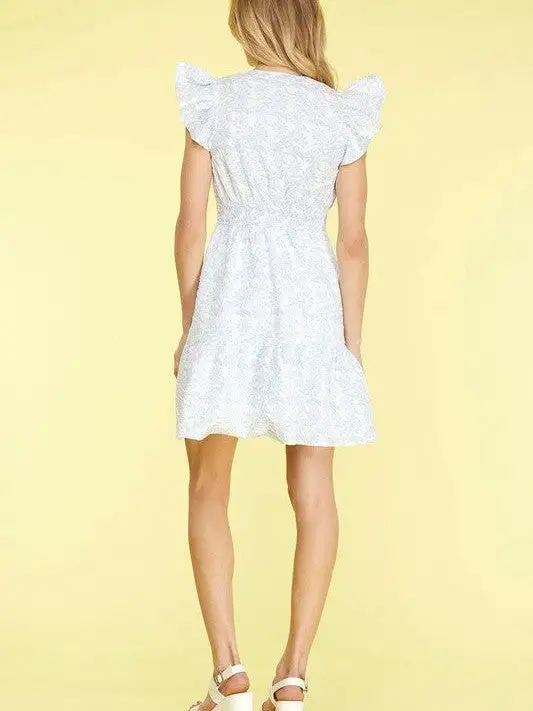 Trust the Timing Butterfly Sleeve Jacquard Ruffled Mini Dress