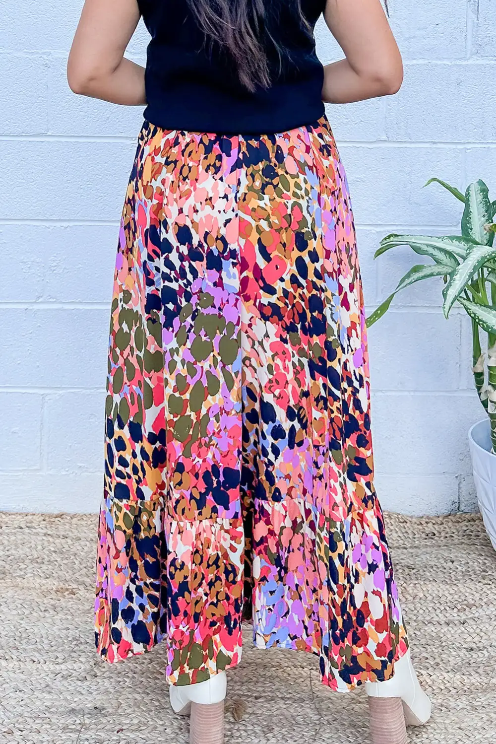 High Waist Elastic Waist Ruffle Maxi Skirt