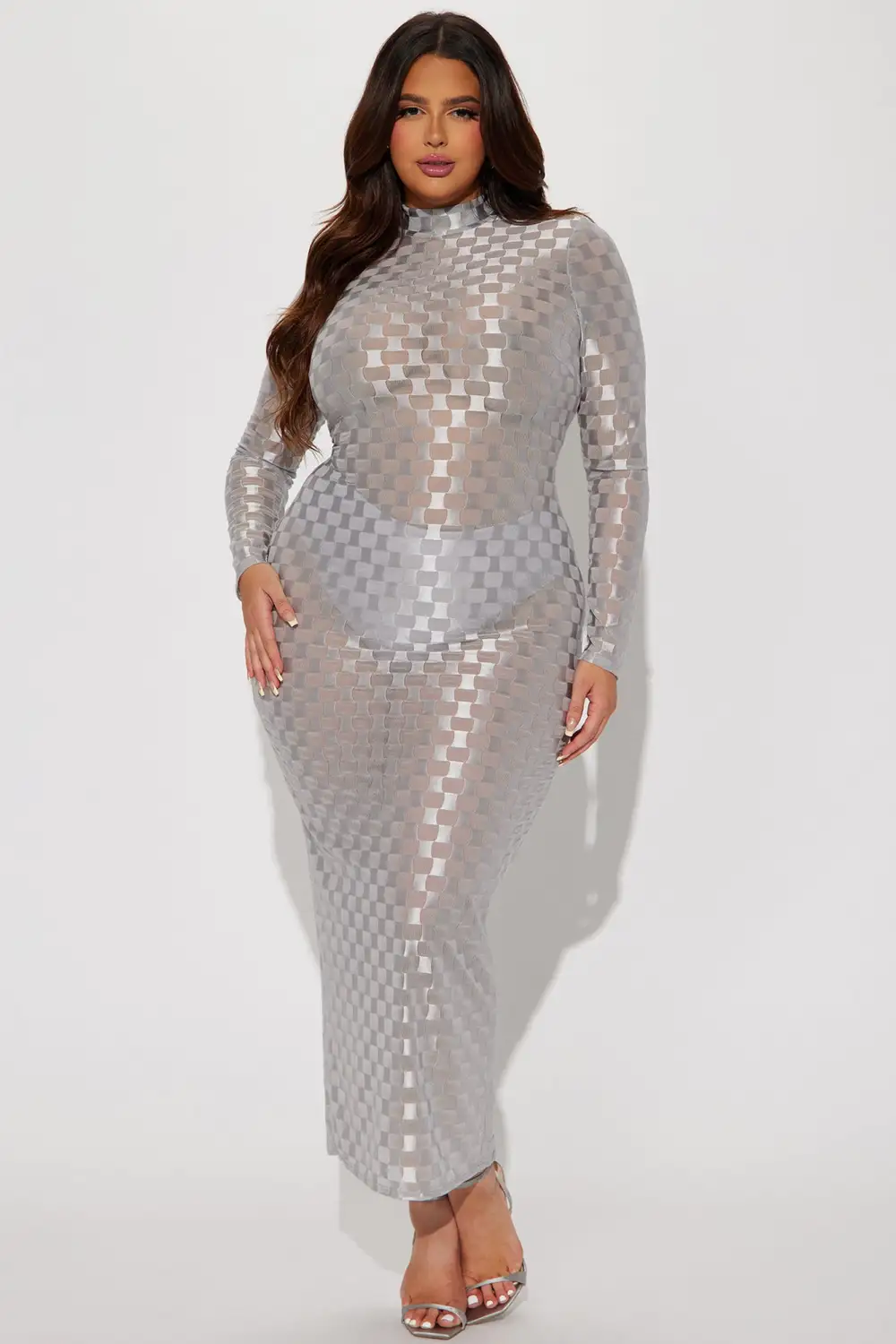 Checkmate Checkered Maxi Dress - Silver