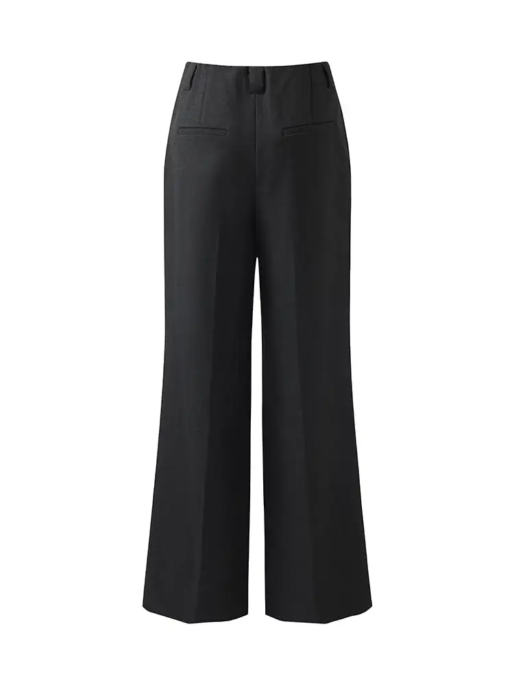 Worsted Wool Women Wide Leg Pants With Leather Belt