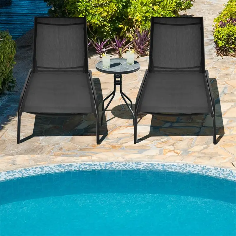 Outdoor Chaise Lounge Chair 6-Position Adjustable Patio Recliner Chair with Wheels for Backyard Pool