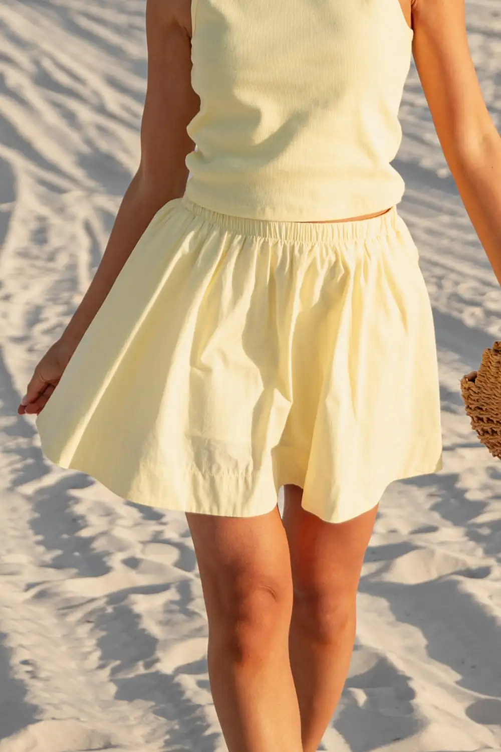 Elastic Waist Cotton Blend Flowy Skirt