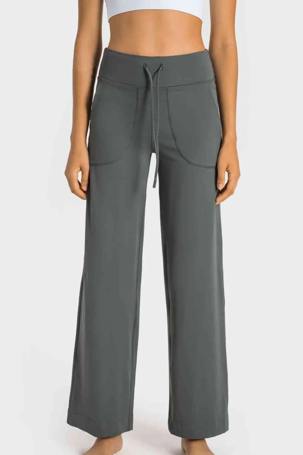 Drawstring Waist Wide Leg Sports Pants With Pocket