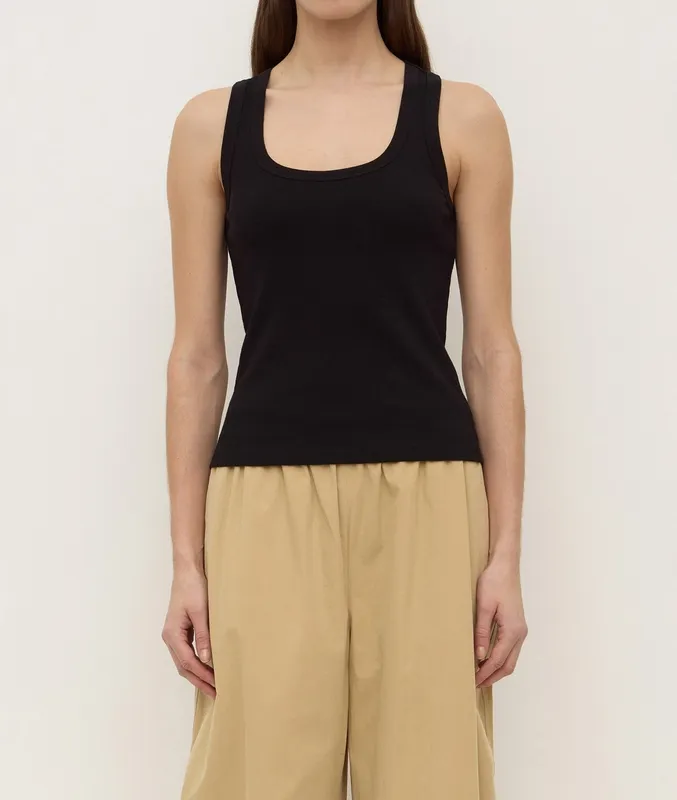 Black Ribbed Scoop-Neck Tank
