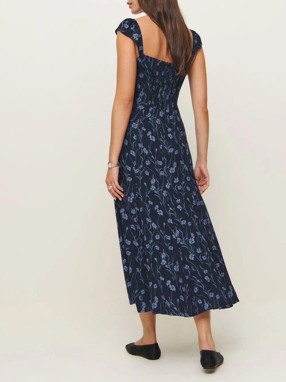 Square Neck Floral Print Midi Dress