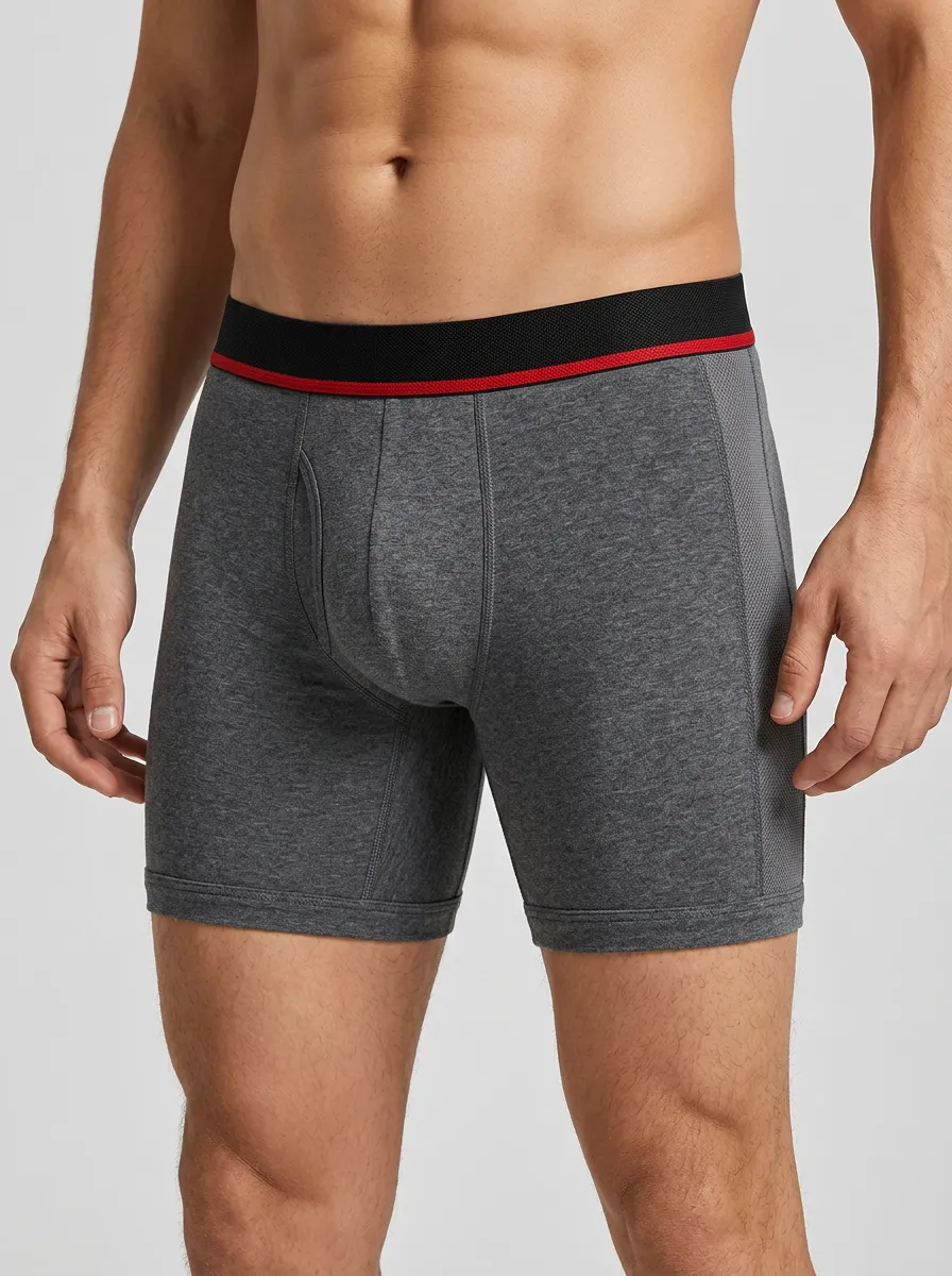 Men's Athletic Performance Grey Mesh Panel Boxer Briefs