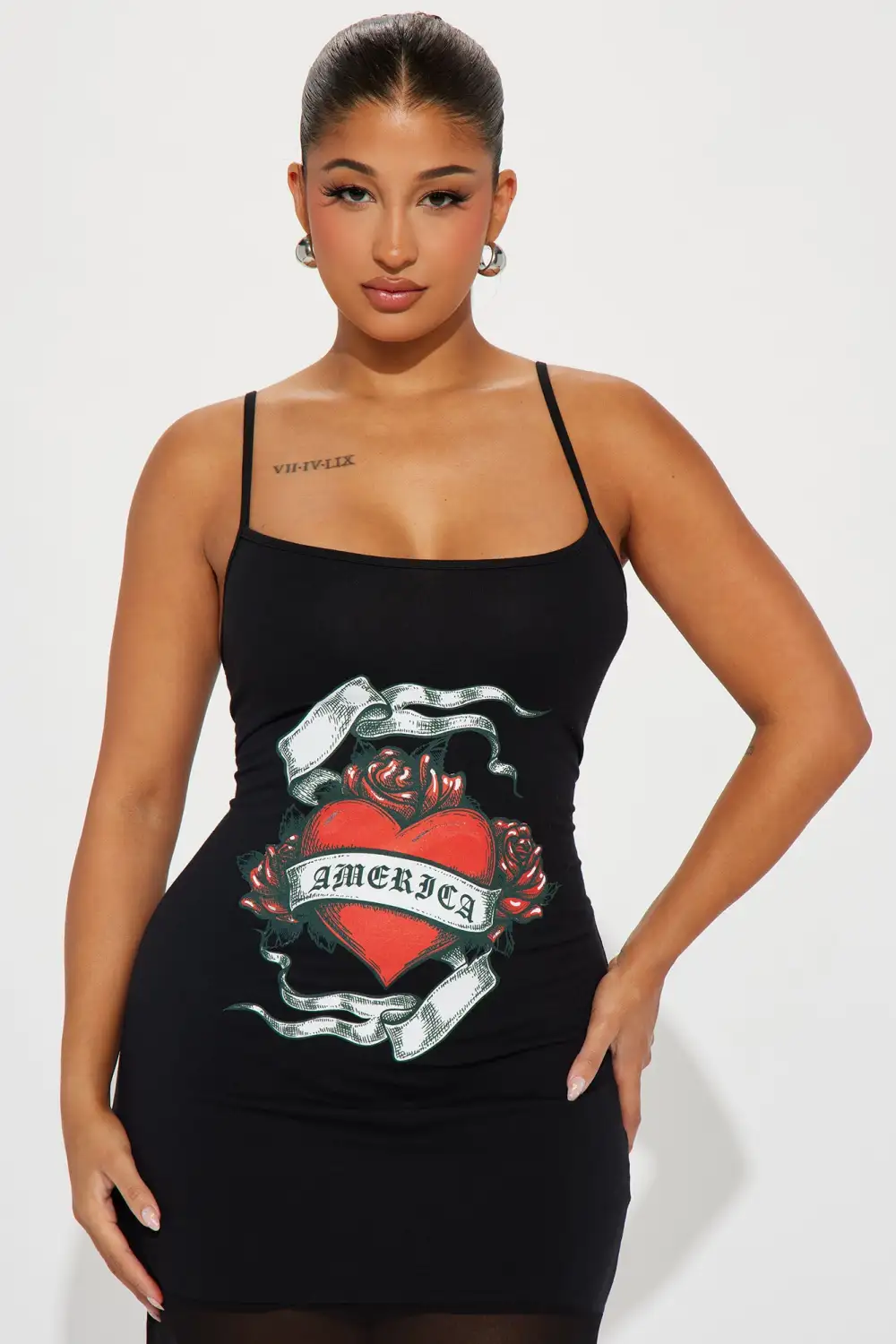 Burning Heart Graphic Maxi Dress - Black