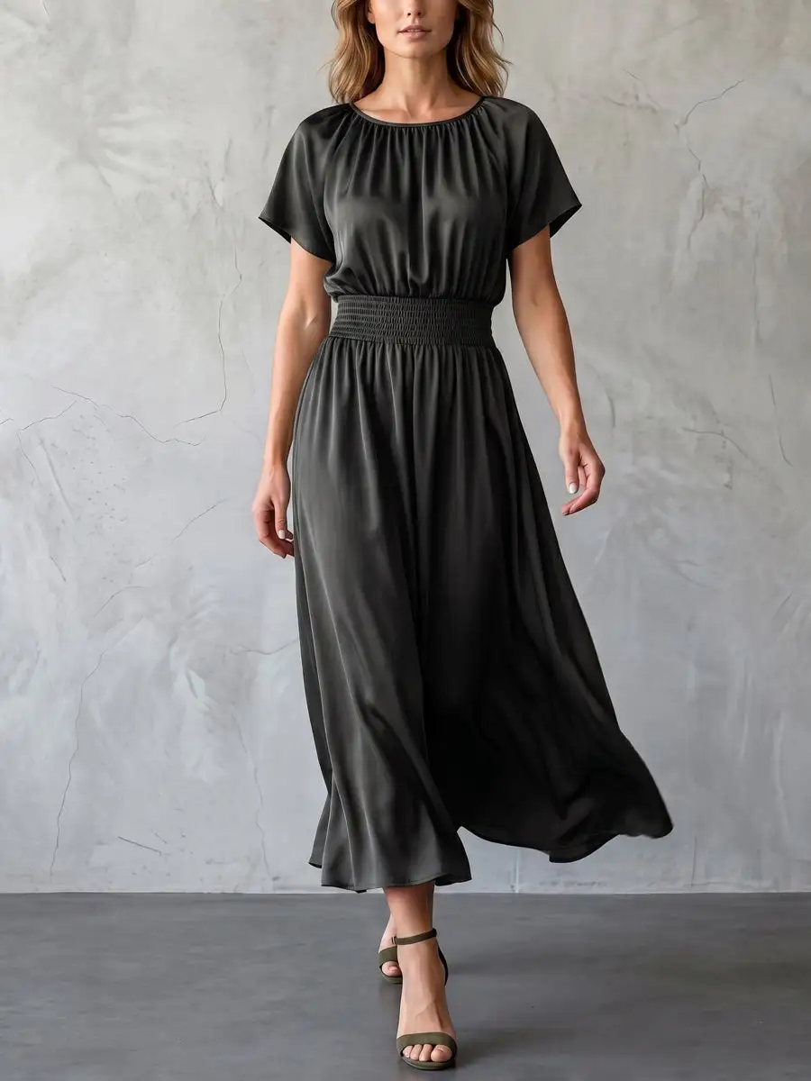Batwing Sleeves Neck Maxi Dress