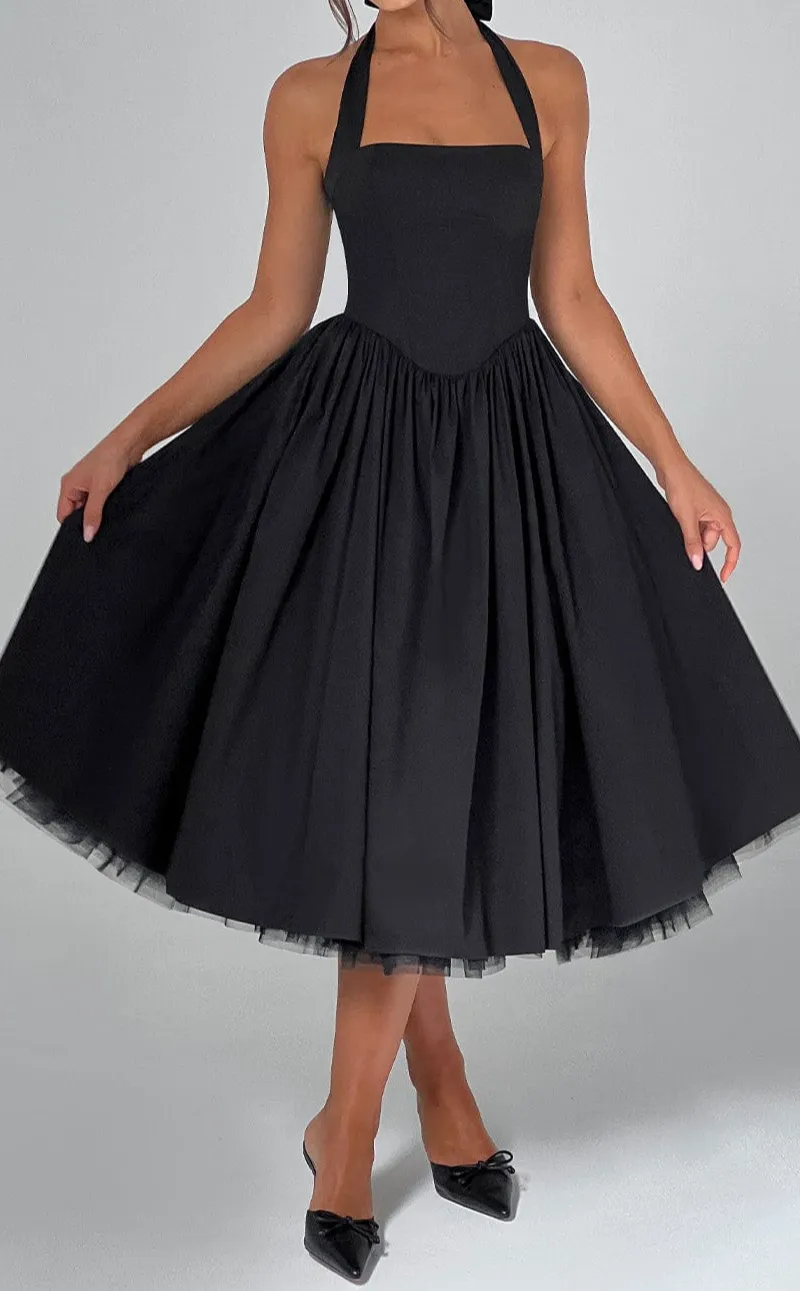 Halter Neckline Midi Dress