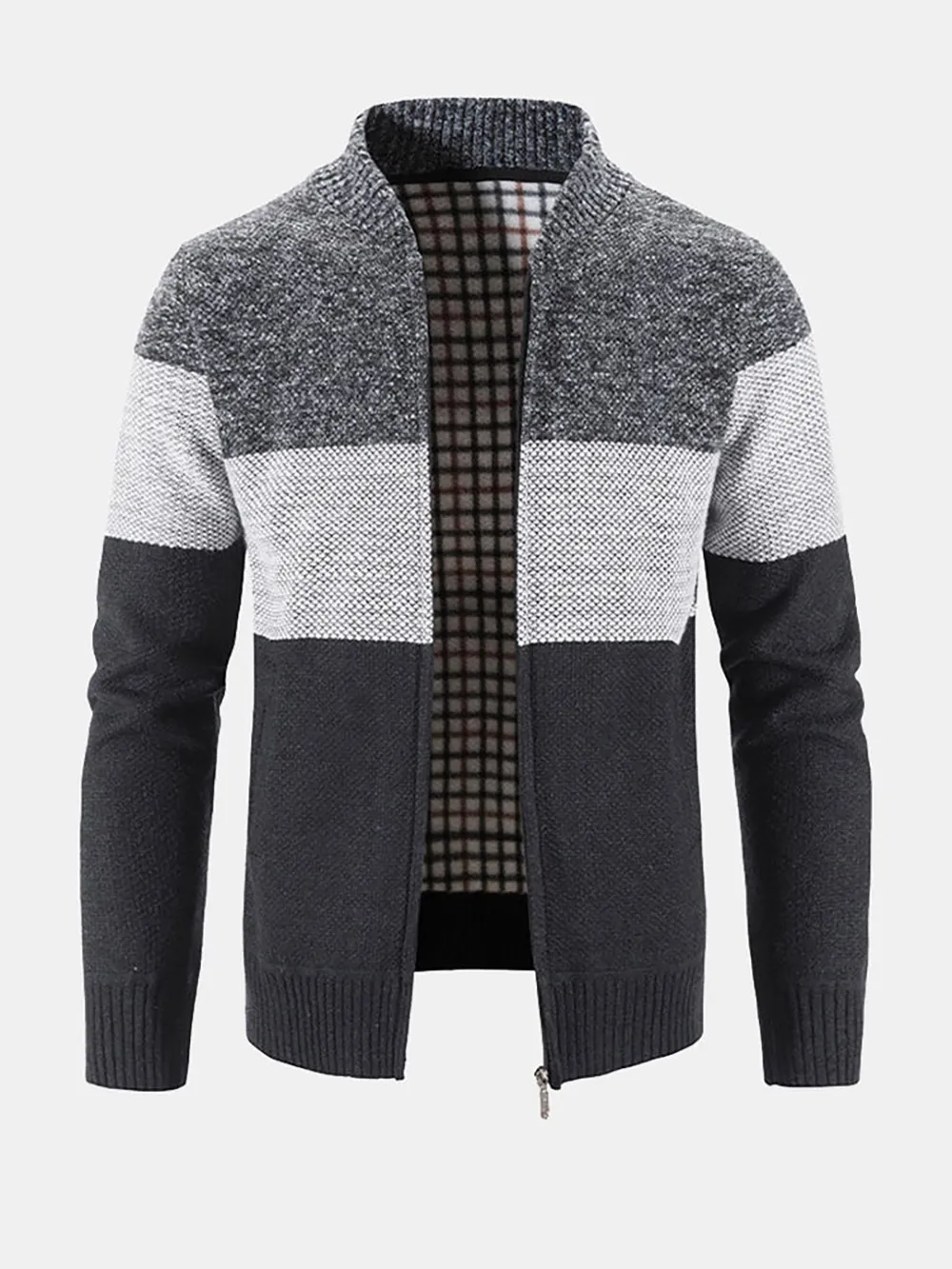 Baseball Collar Zip Up Cardigan