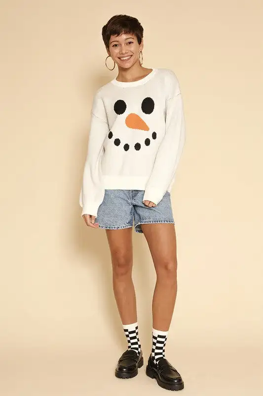 Snowman face knit holiday sweater