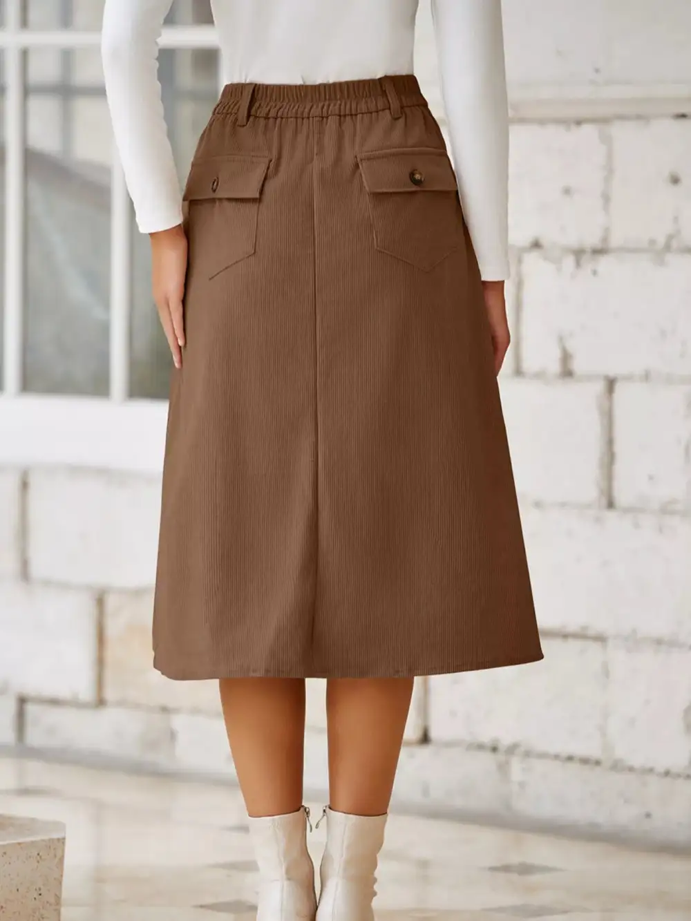 Side Slit High Waist Midi Skirt