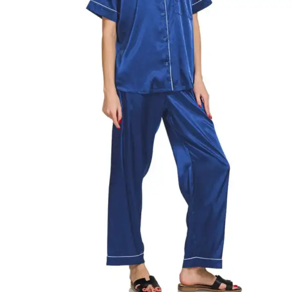 Satin Short Sleeve Top and Pants Pajama Set