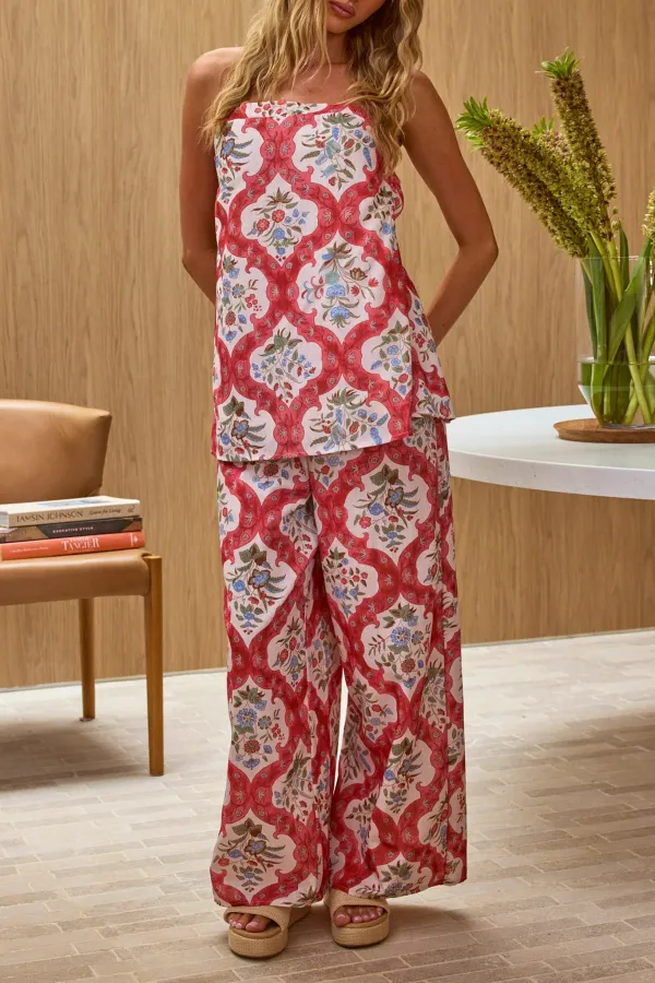 Artistic Retro Print Wide-Leg Pants For Women