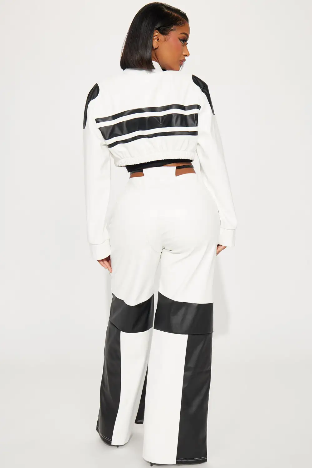Elevated Faux Leather Pant Set - White/Black
