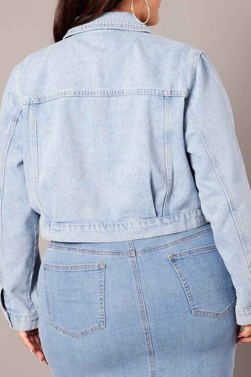 Blue Casual Denim Short Jacket