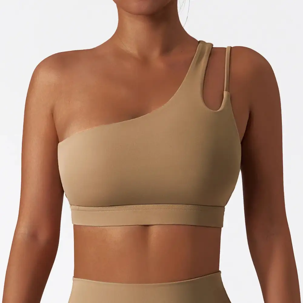 One-Shoulder Sports Bra with Decorative Straps