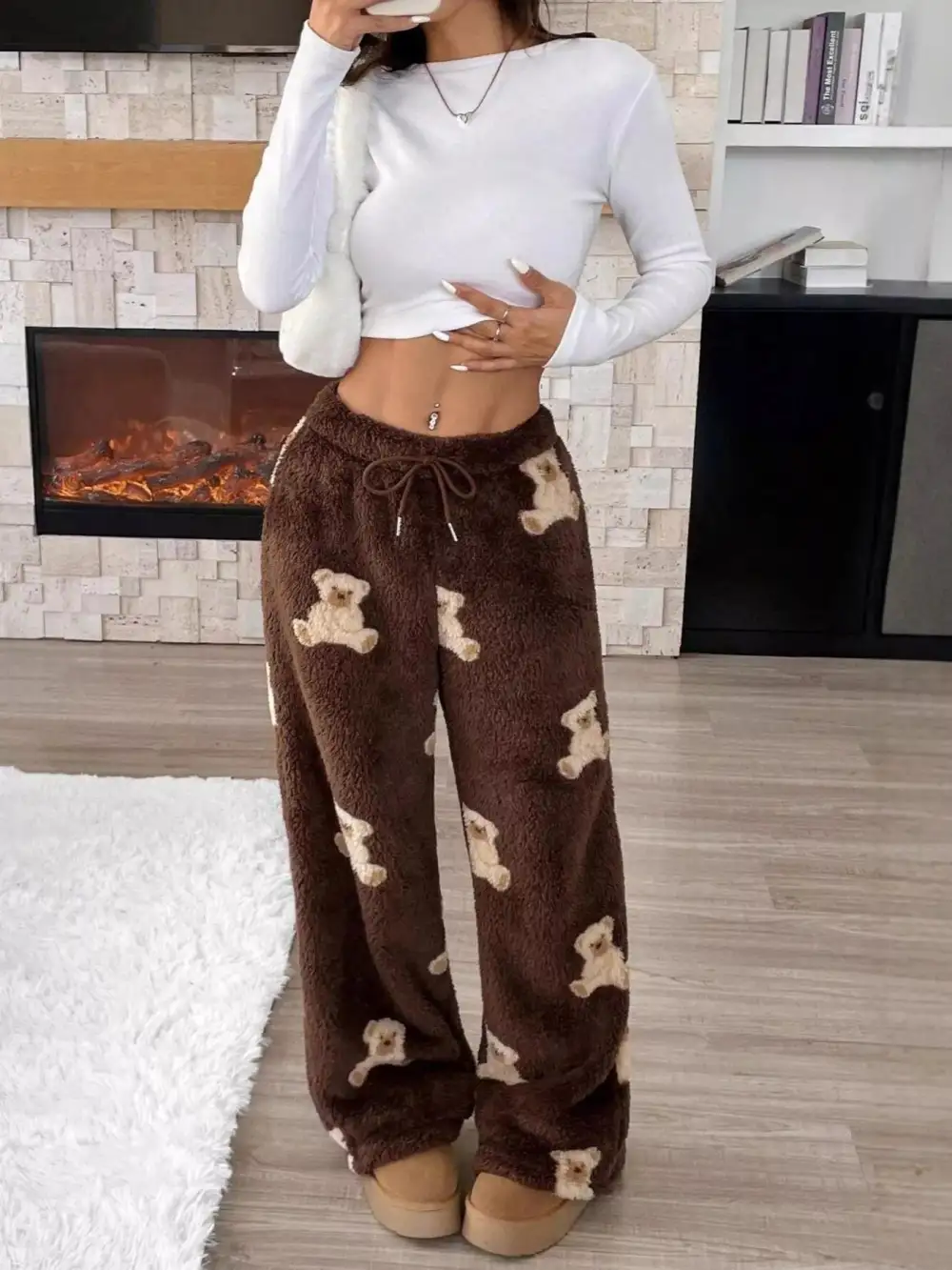 Teddy Bear Print Fluffy Pants