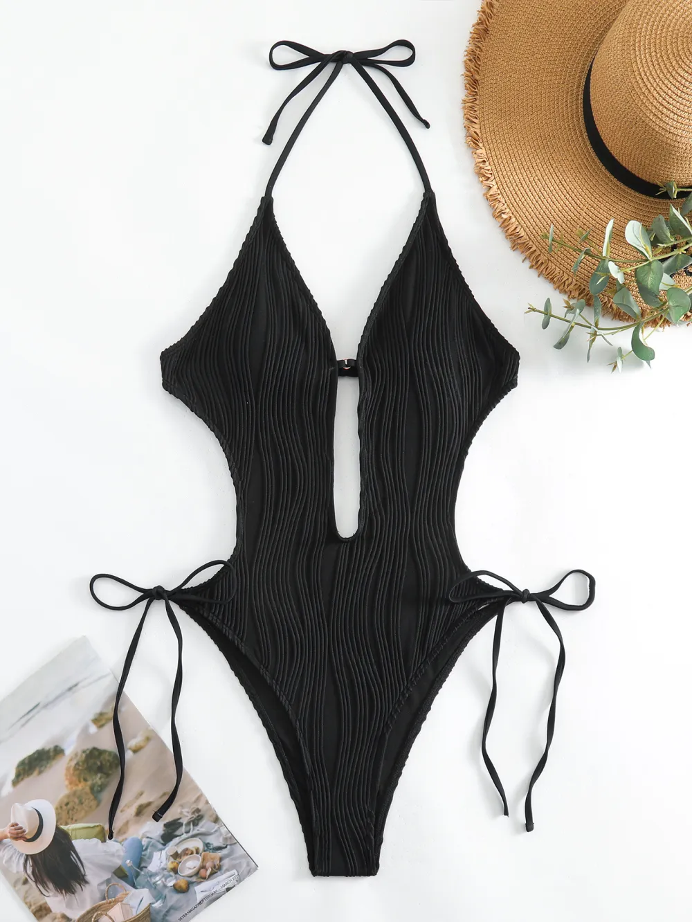 Women’s Sleek Beach Backless Hollow Halter Neck One-Piece Swimsuit