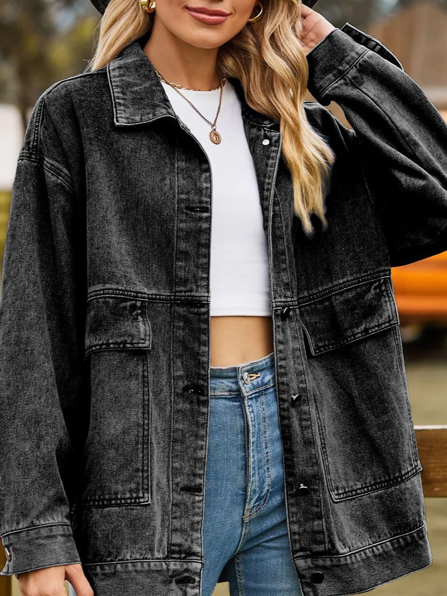 Drop-shoulder Denim Jacket with Pockets