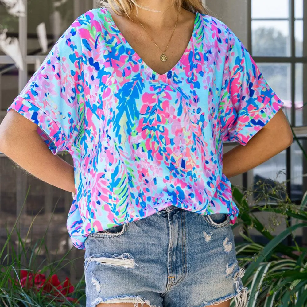 Printed V Neck Tee Shirt