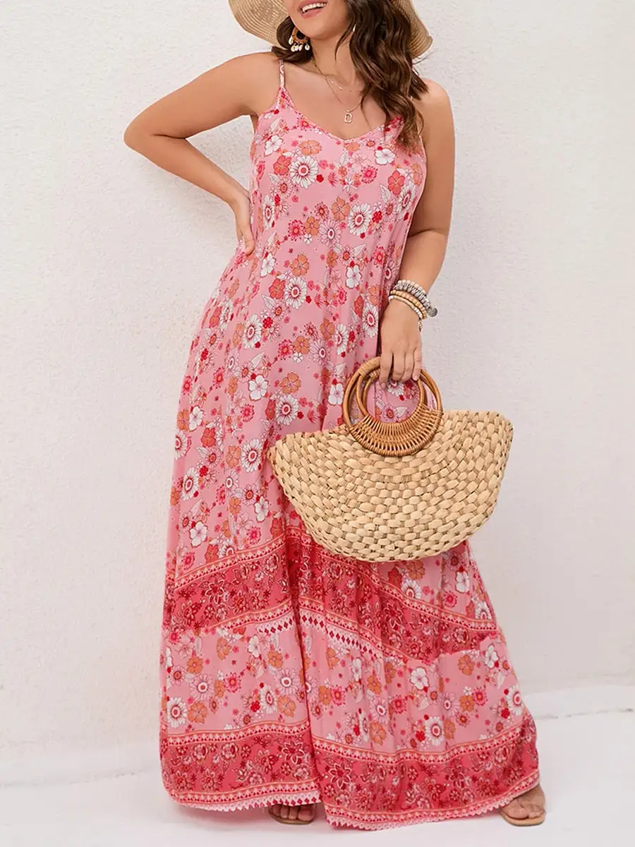 Spirit and Rebel Plus Size Floral Print Boho Maxi Dress