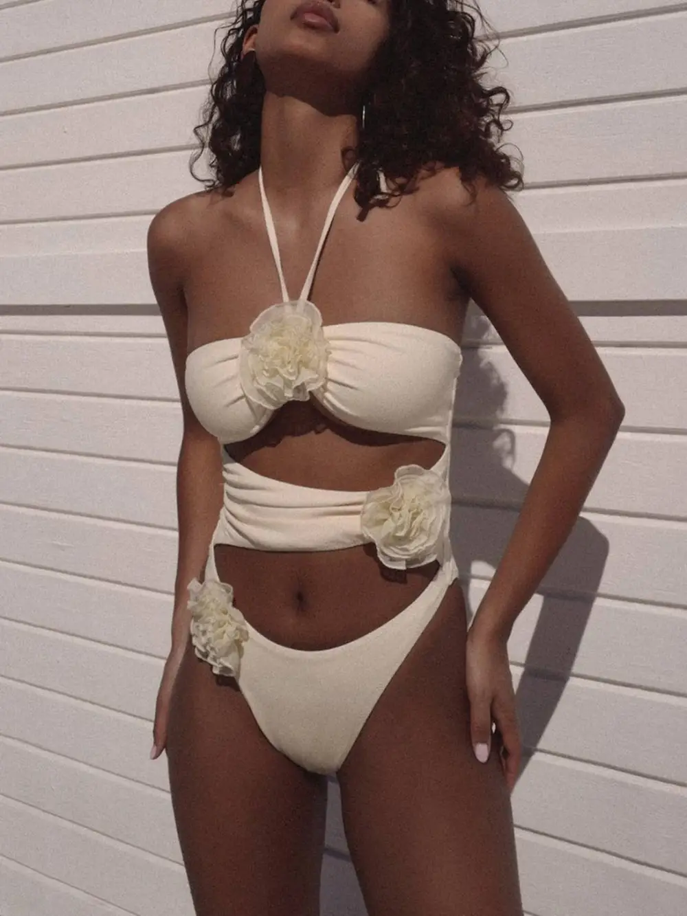 Women’s Three Dimensional Flower One-Piece Three Swimsuit