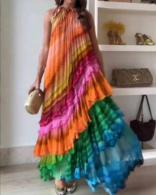 Easy Fit Ruffled Maxi Tie Detail Dress