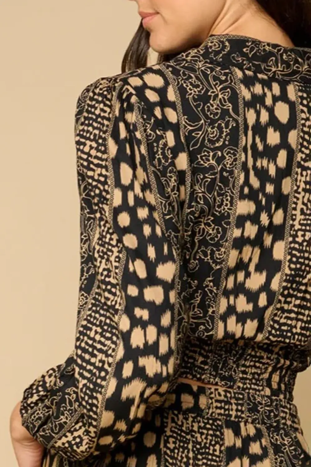 Brown And Black Geometric Print Crop Top