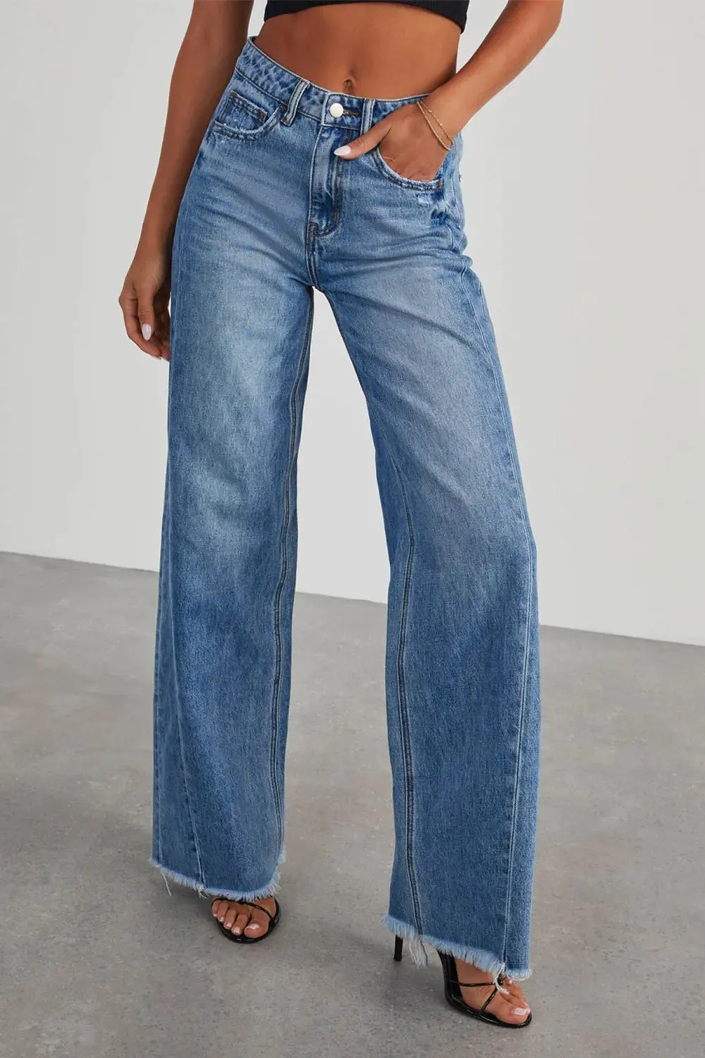 Raw Hem Mid Rise Jeans