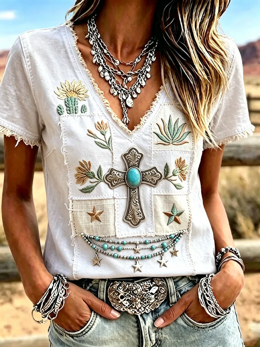 Women'S Casual Retro Western-Style Faith T-Shirt