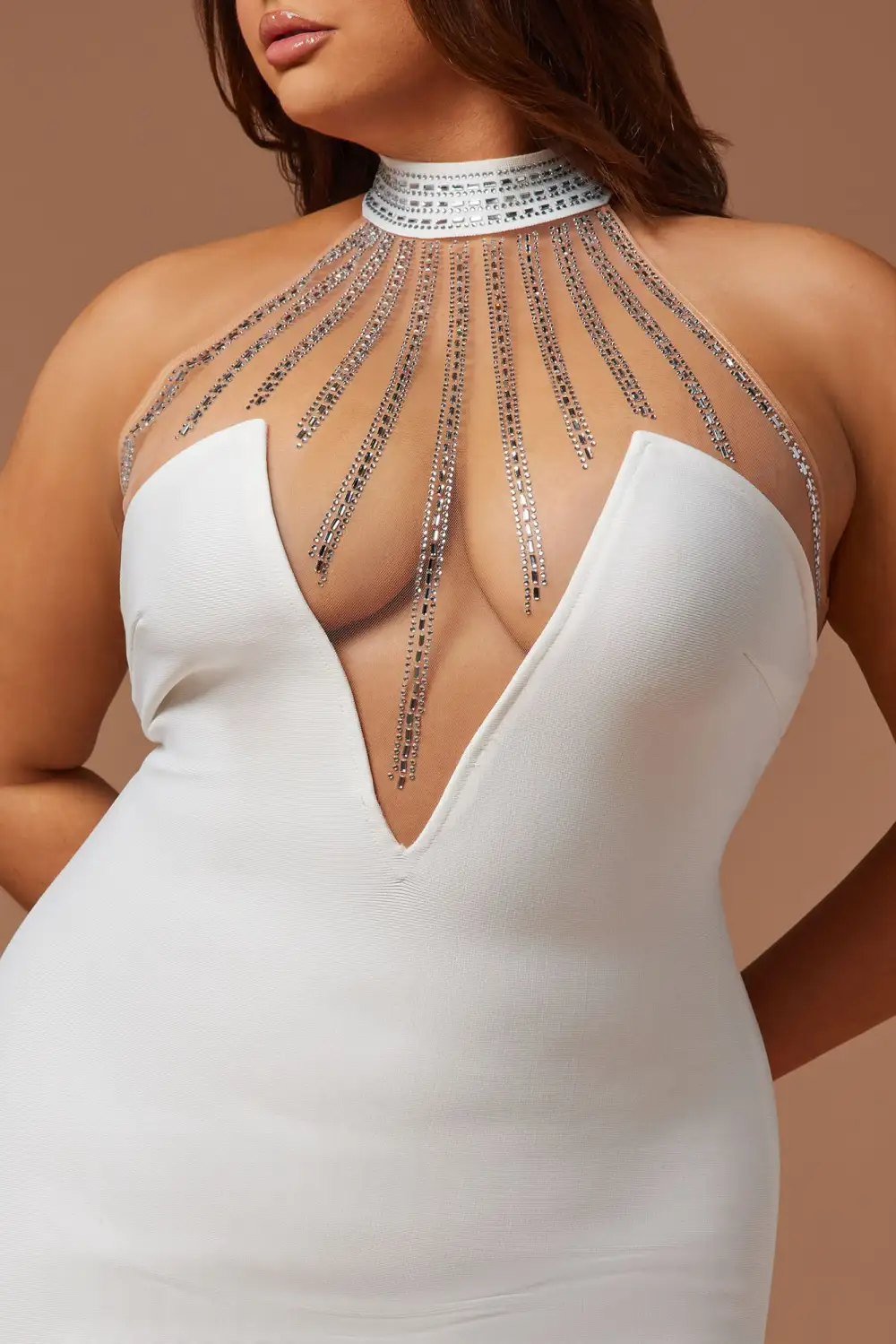 Lina Embellished Bandage Maxi Dress - White