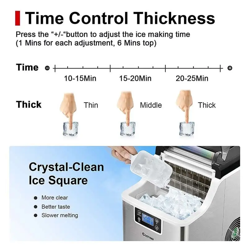 40LBS/24H Portable Ice Maker Countertop Ice Machine with Top Inlet Hole & Self-Clean Function