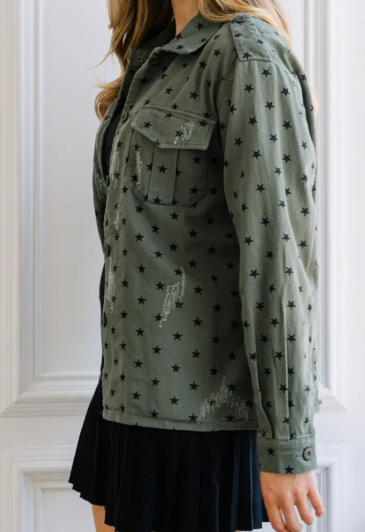 Distressed Jacket Graphic Casual Top