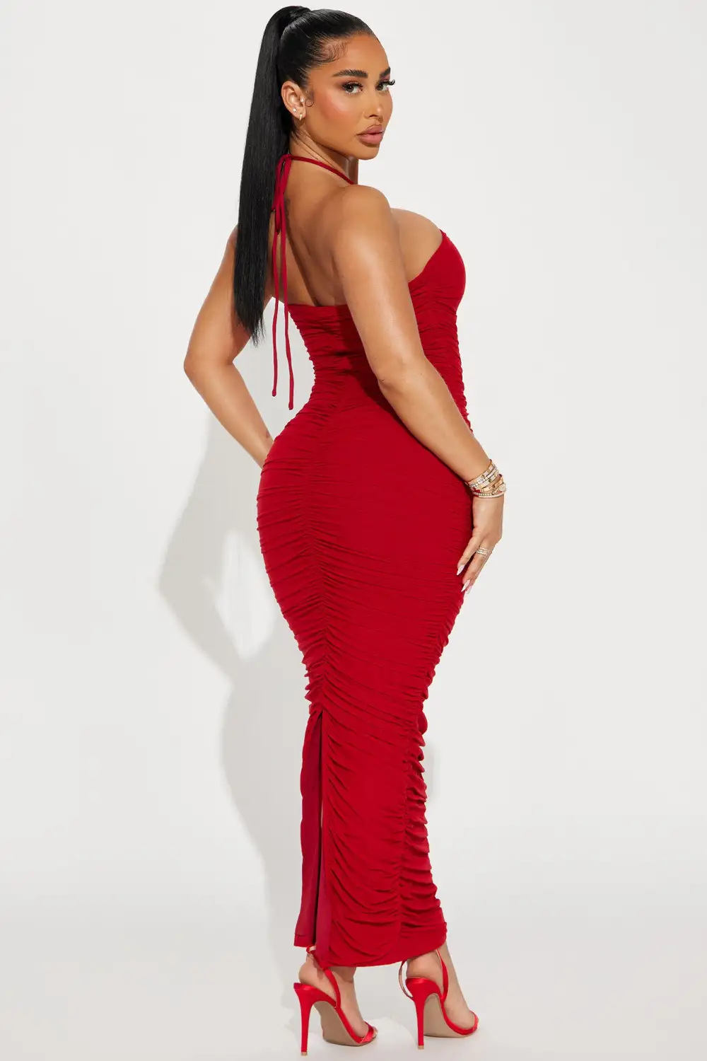 Liz Ruched Maxi Dress - Red