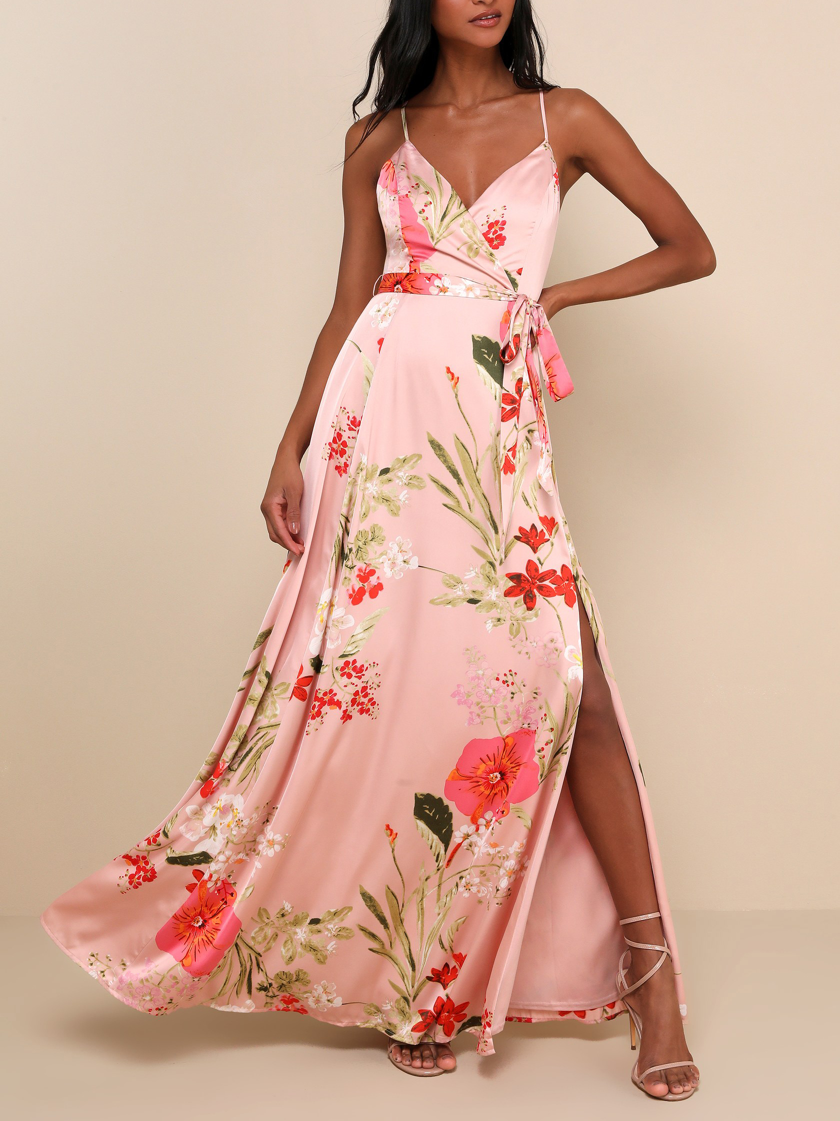 Still the One Red Floral Print Satin Maxi Dress