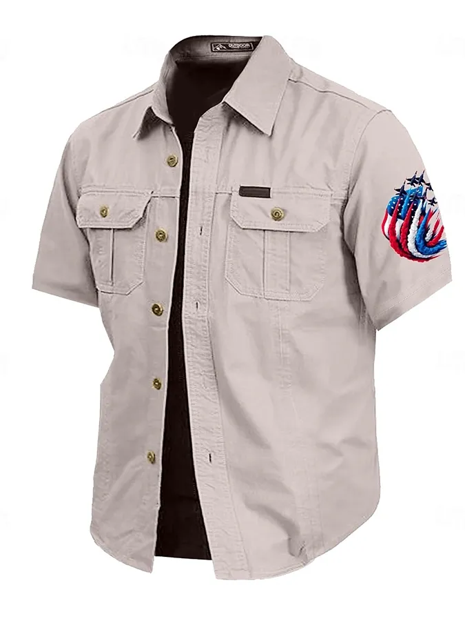 Men's American Flag Eagle Print Short Sleeve Shirt