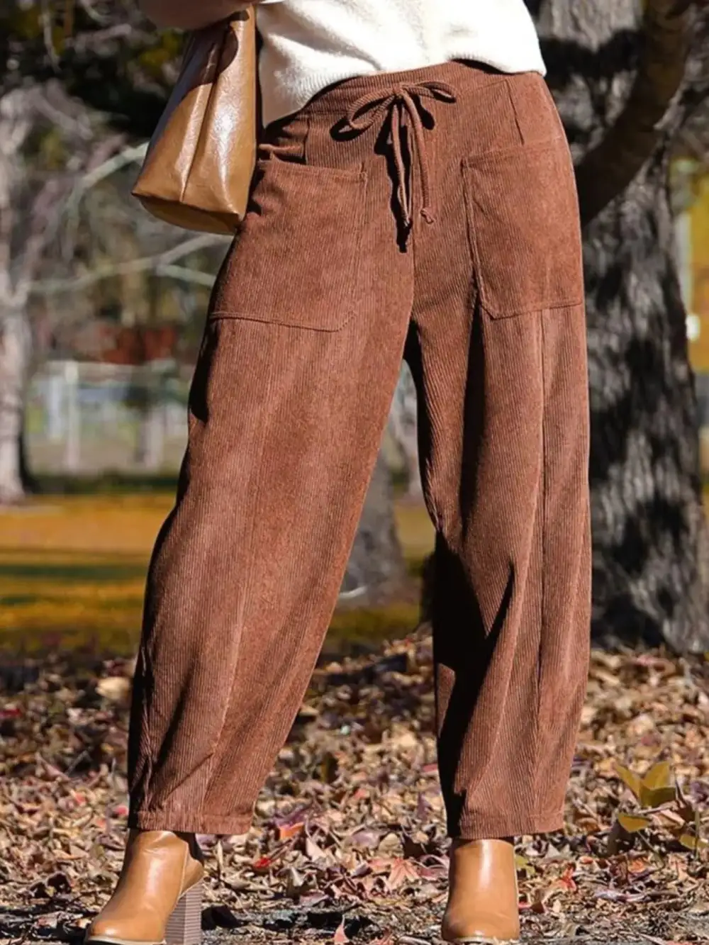 Corduroy Wide Leg Pants With Pocket