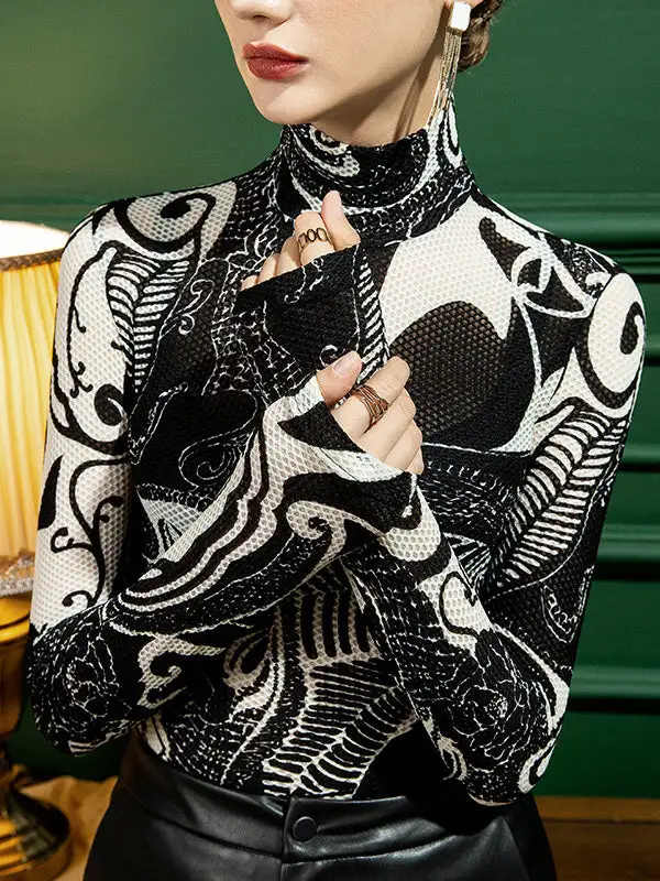 Refined Selection Long Sleeve Slim Fit Print Half Turtleneck T-Shirt