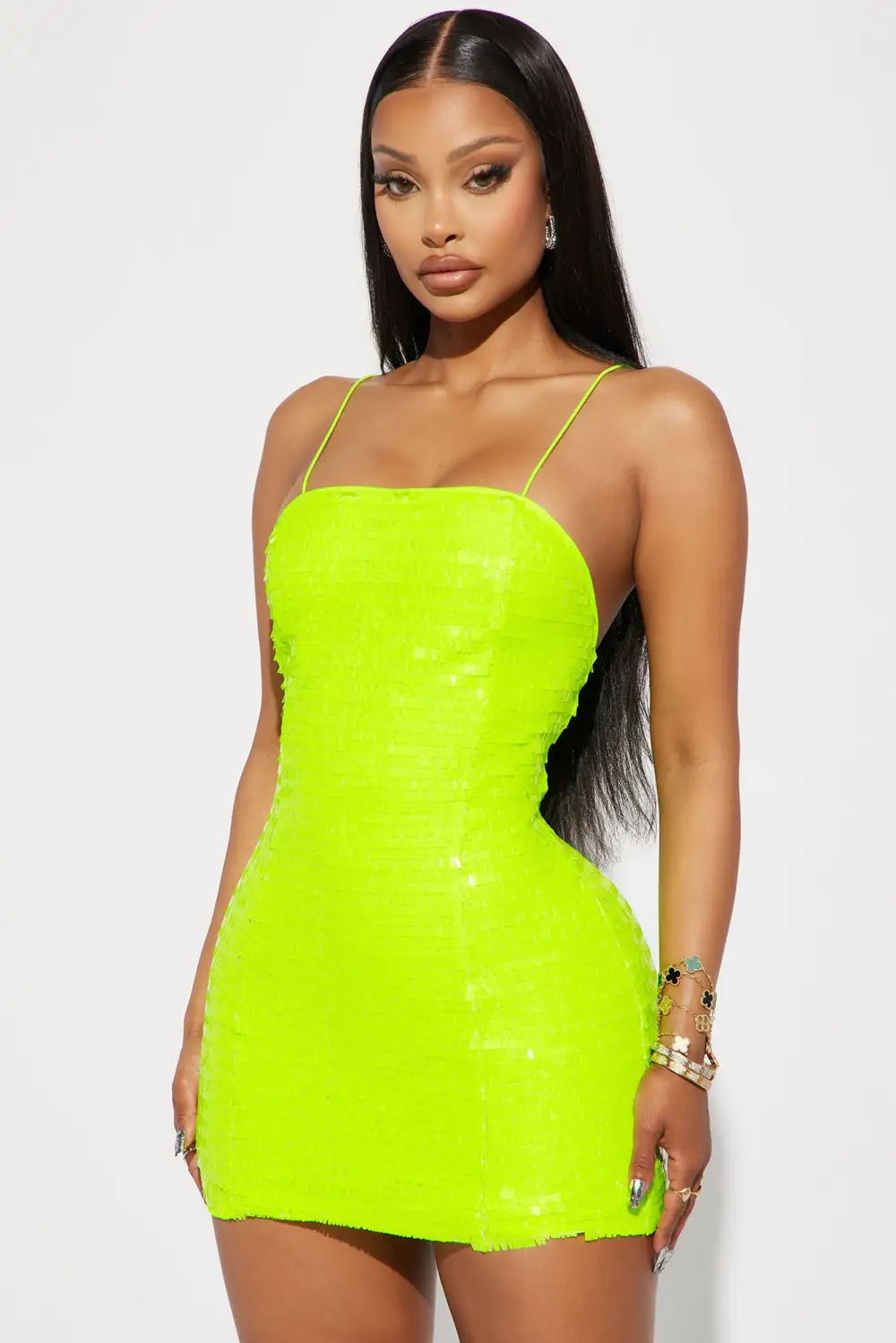 Gabriela Sequin Mini Dress - Neon Yellow
