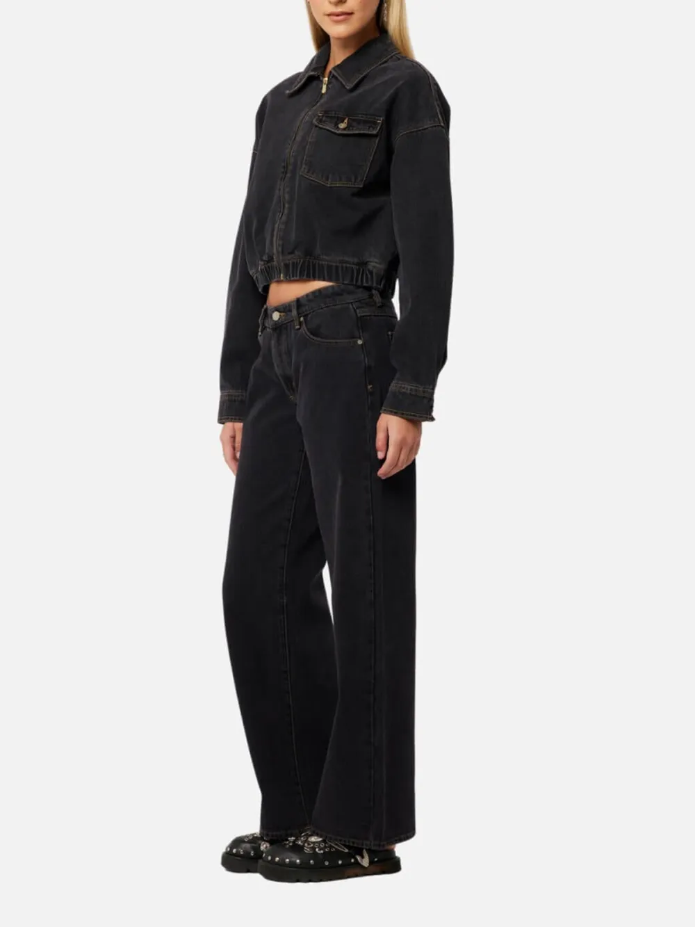 Zip Up Drop Shoulder Denim Jacket