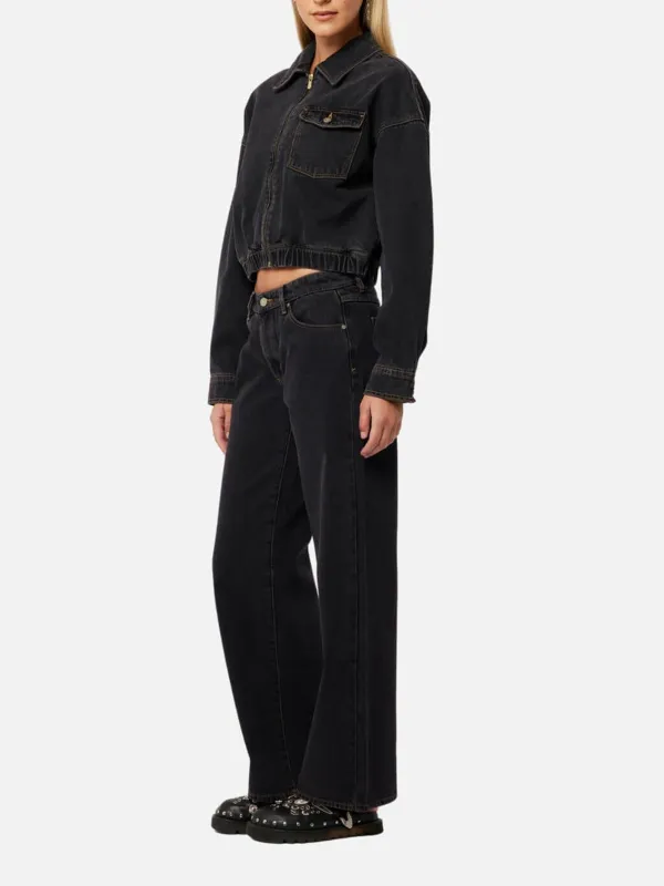 Zip Up Drop Shoulder Denim Jacket
