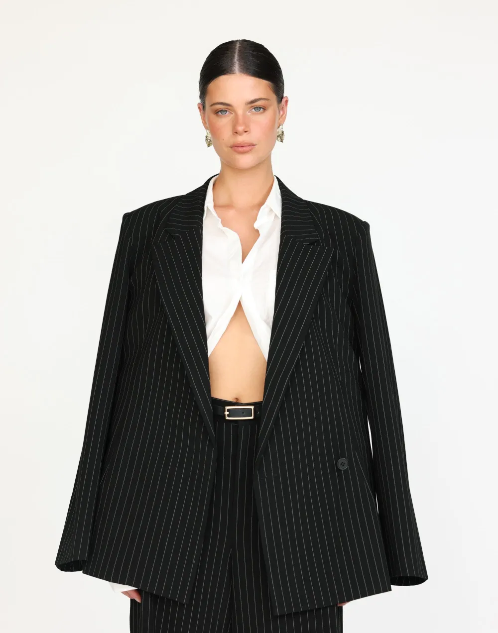 Kenza Blazer (Black Pinstripe)