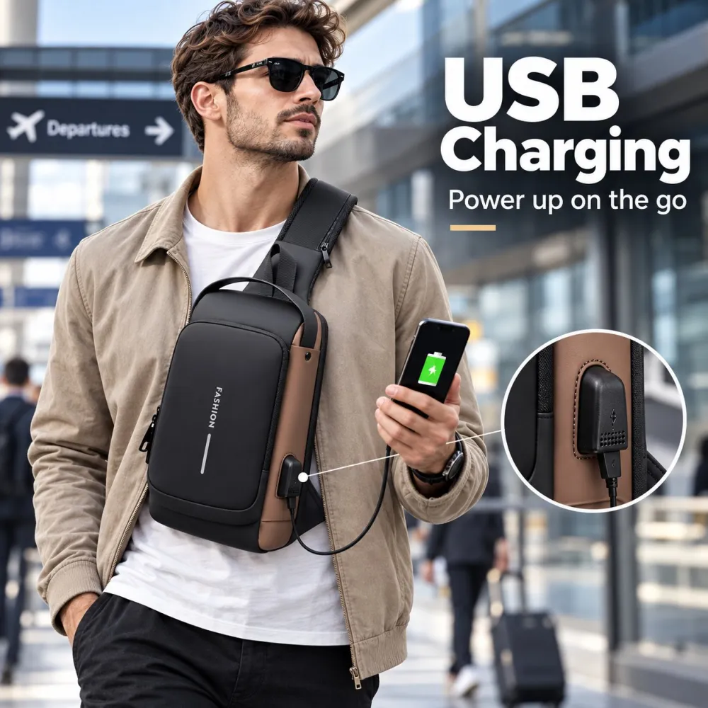Anti-Theft Smart Sling Bag | Built-in USB Charging & Secure Combination Lock