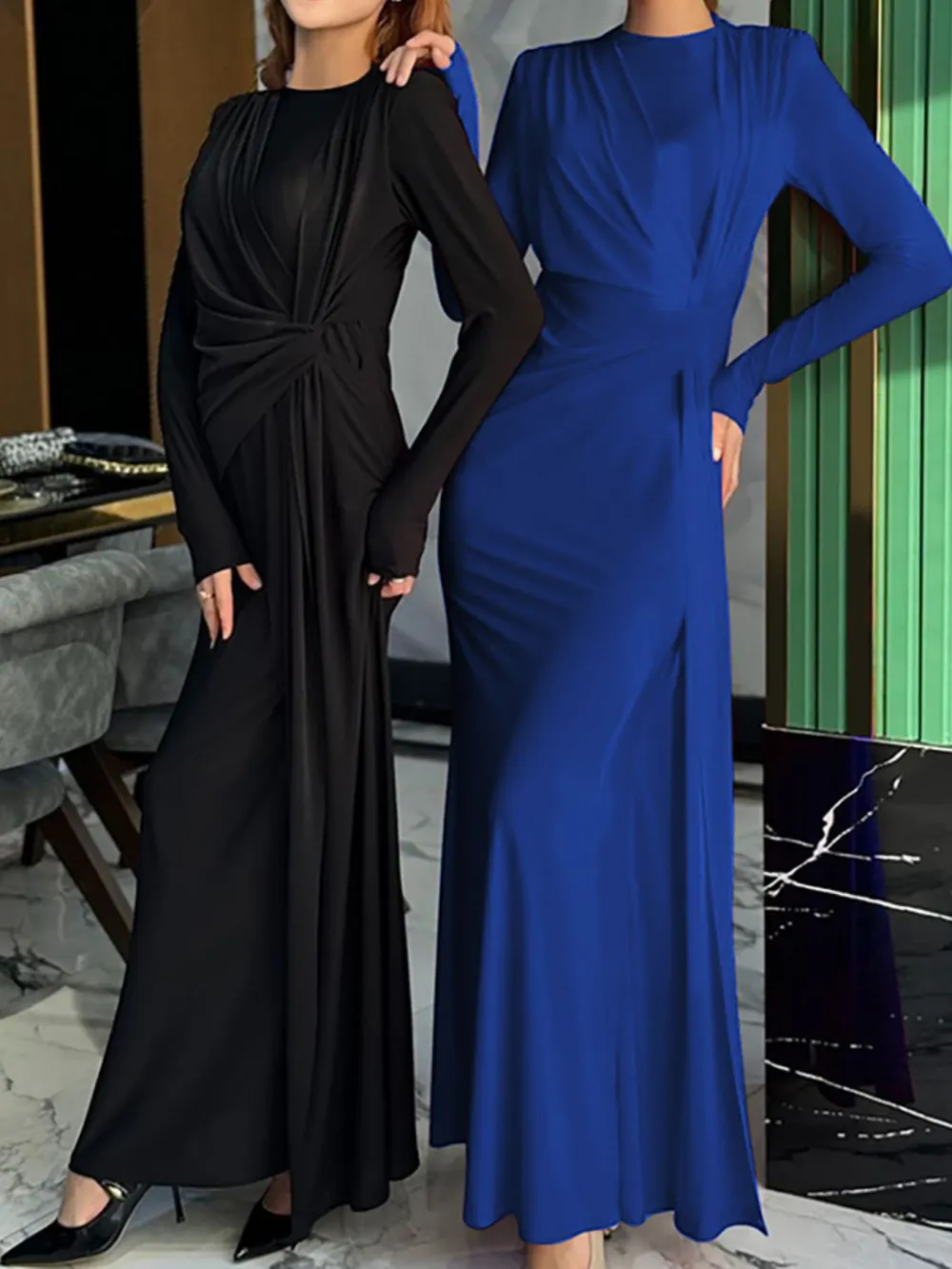 Ruched Long Sleeve Maxi Dress