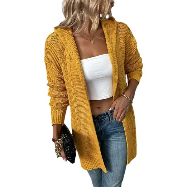 Women's Solid Color Hooded Cardigan Sweater in 3 Colors S-XL